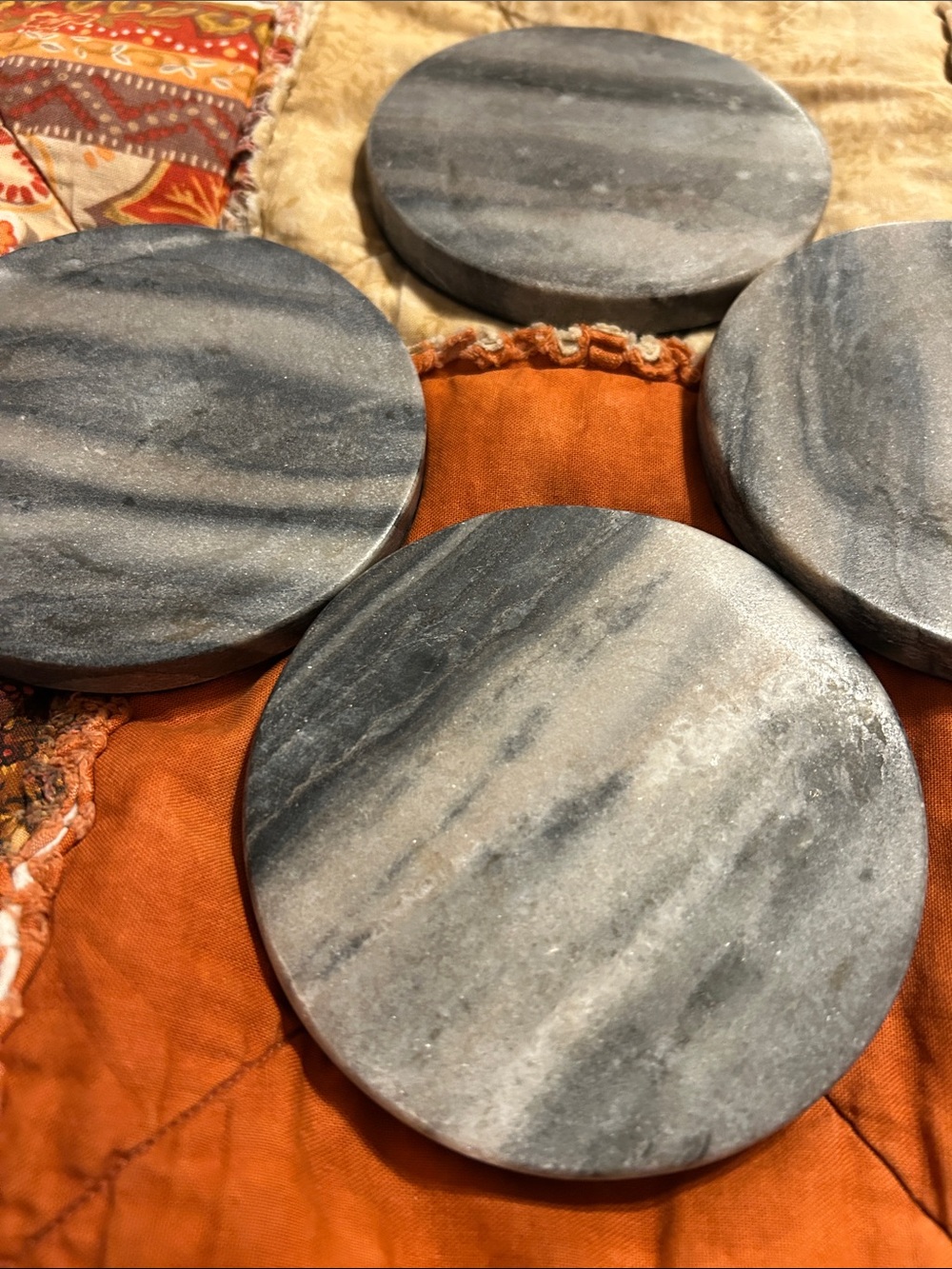 Gray Marble Round Coasters - Set of 4